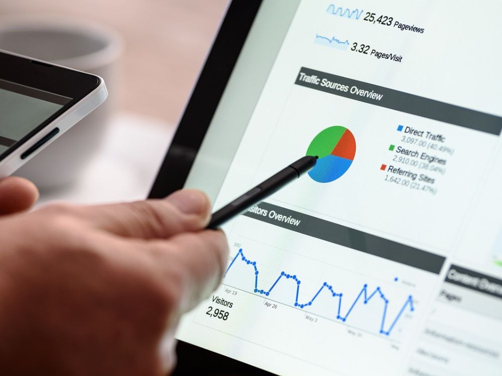 Ilustração de profissionais analisando estratégias com siglas do marketing digital.
